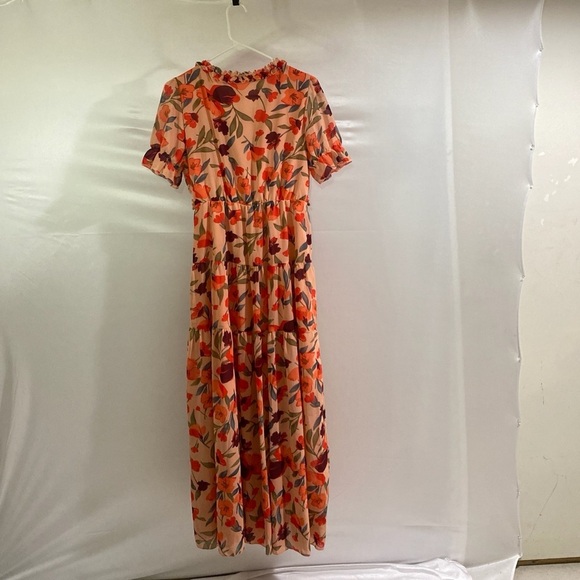 Women's Medium Orange Floral V-Neck Maxi Dress - Picture 2 of 11